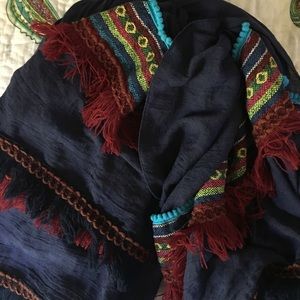 Large navy scarf with tassels